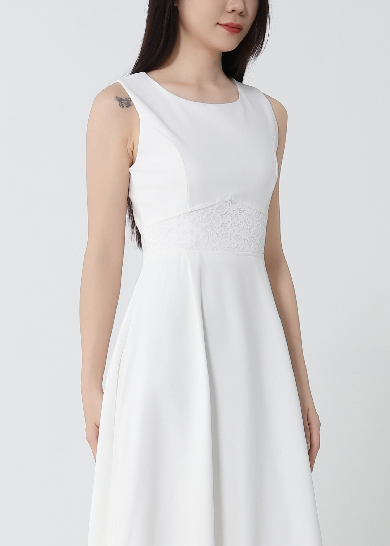 Elegant Waist Lace Sleeveless Dress 53118