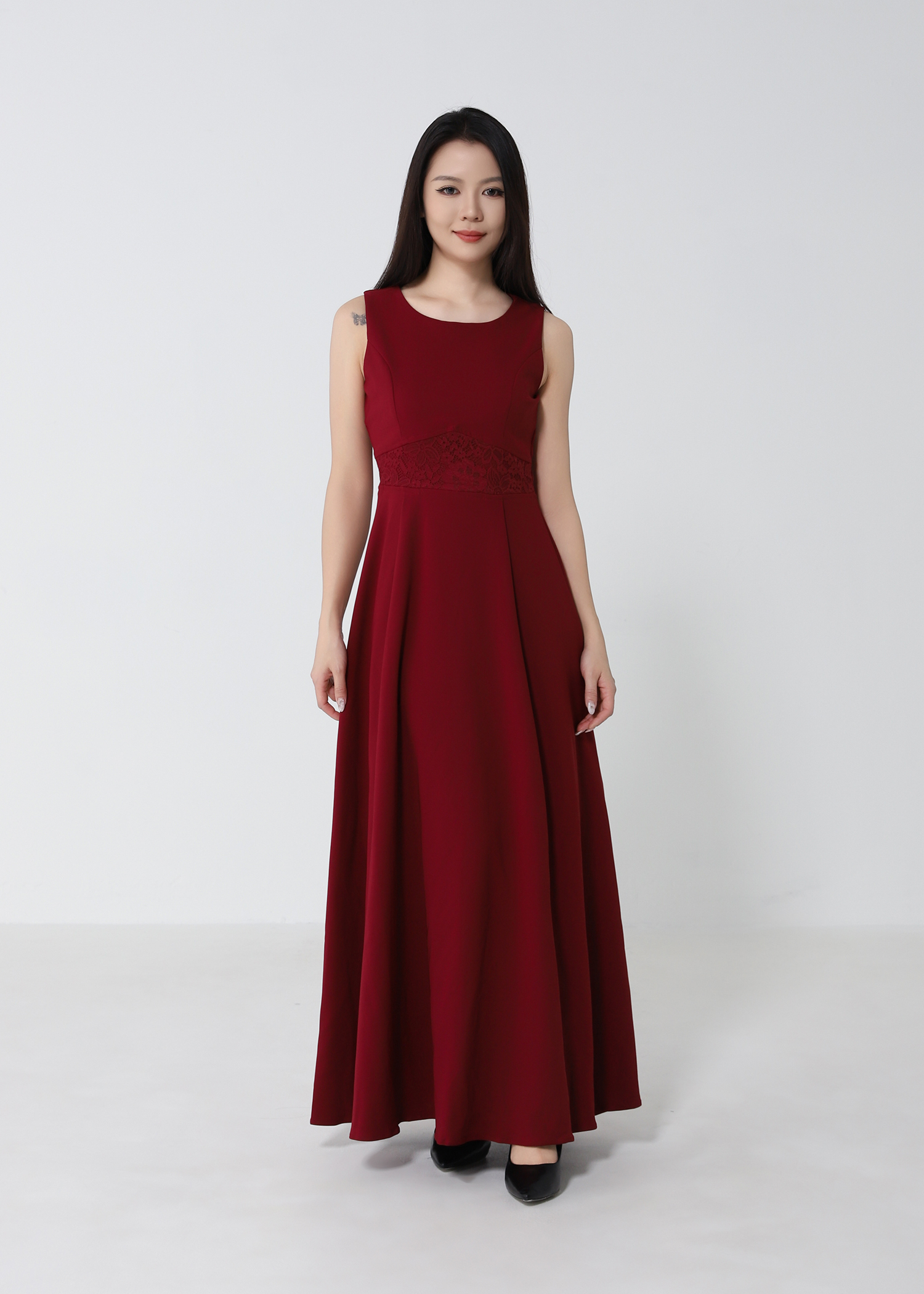 Elegant Waist Lace Sleeveless Dress 53118