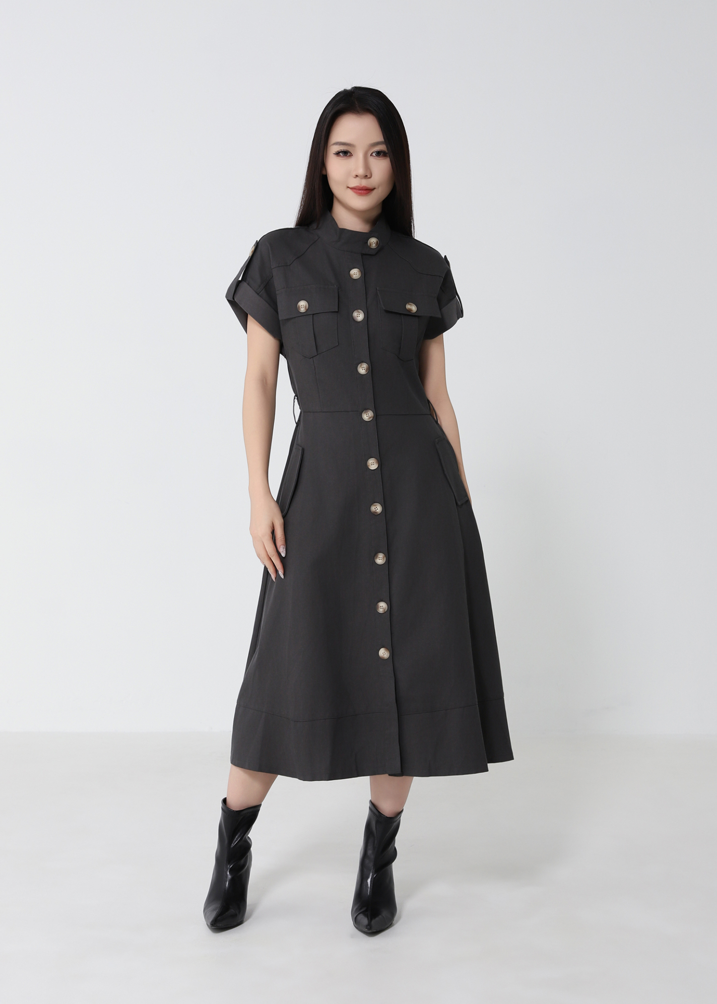 Casual Short Sleeve Front Button Dress 53125