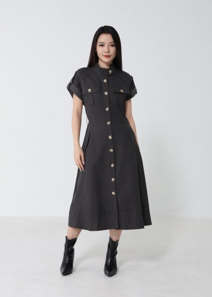Casual Short Sleeve Front Button Dress 53125