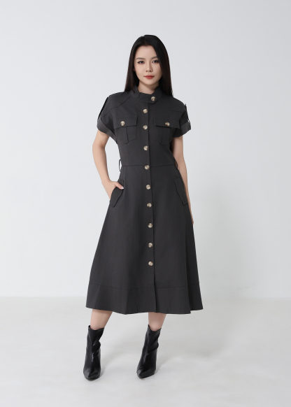 Casual Short Sleeve Front Button Dress 53125
