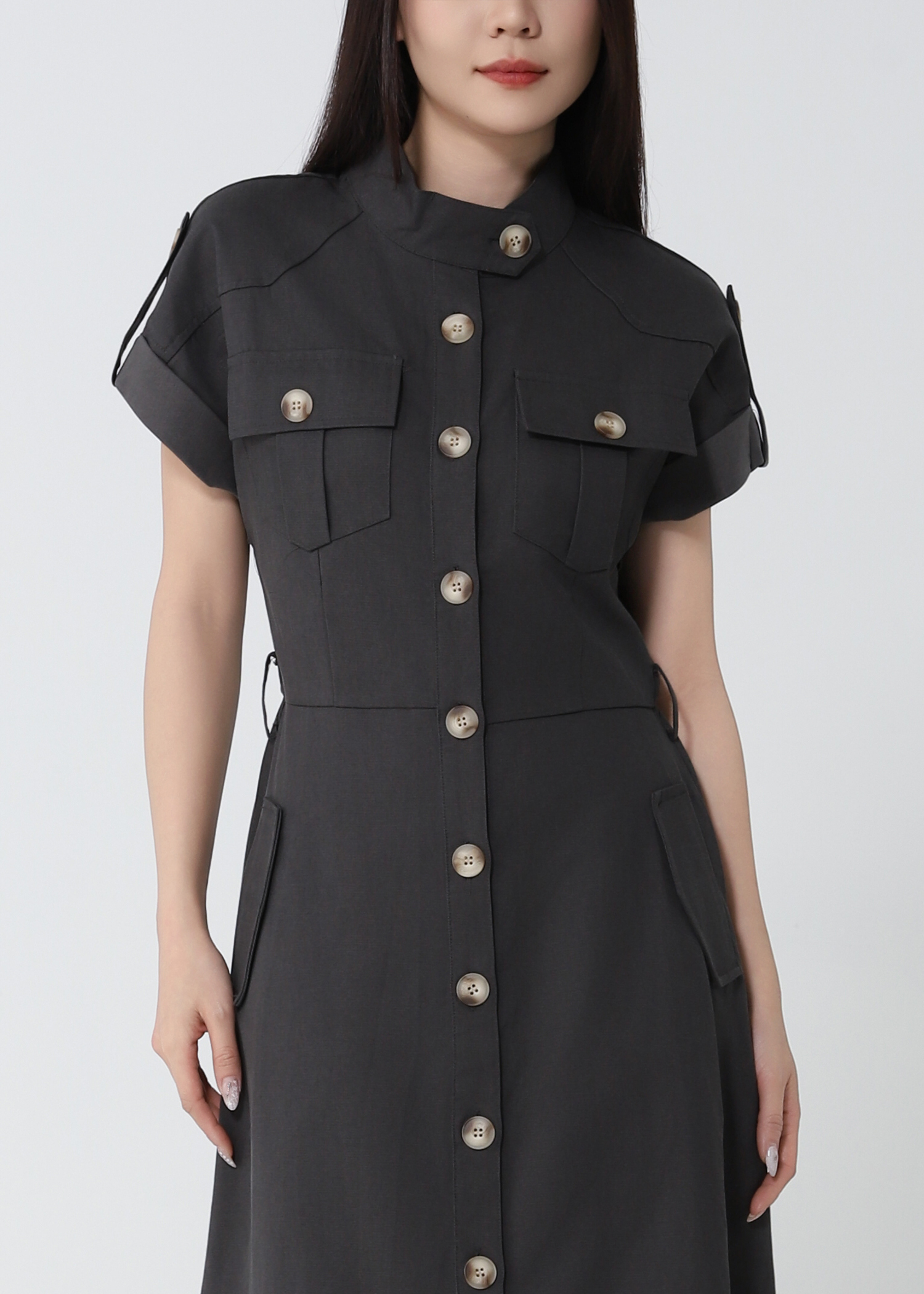 Casual Short Sleeve Front Button Dress 53125