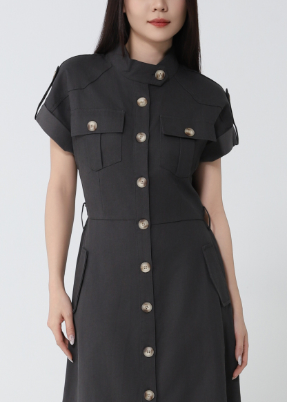 Casual Short Sleeve Front Button Dress 53125