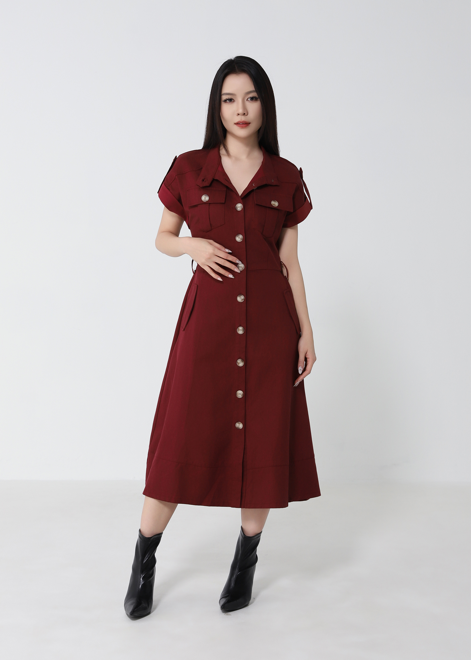 Casual Short Sleeve Front Button Dress 53125