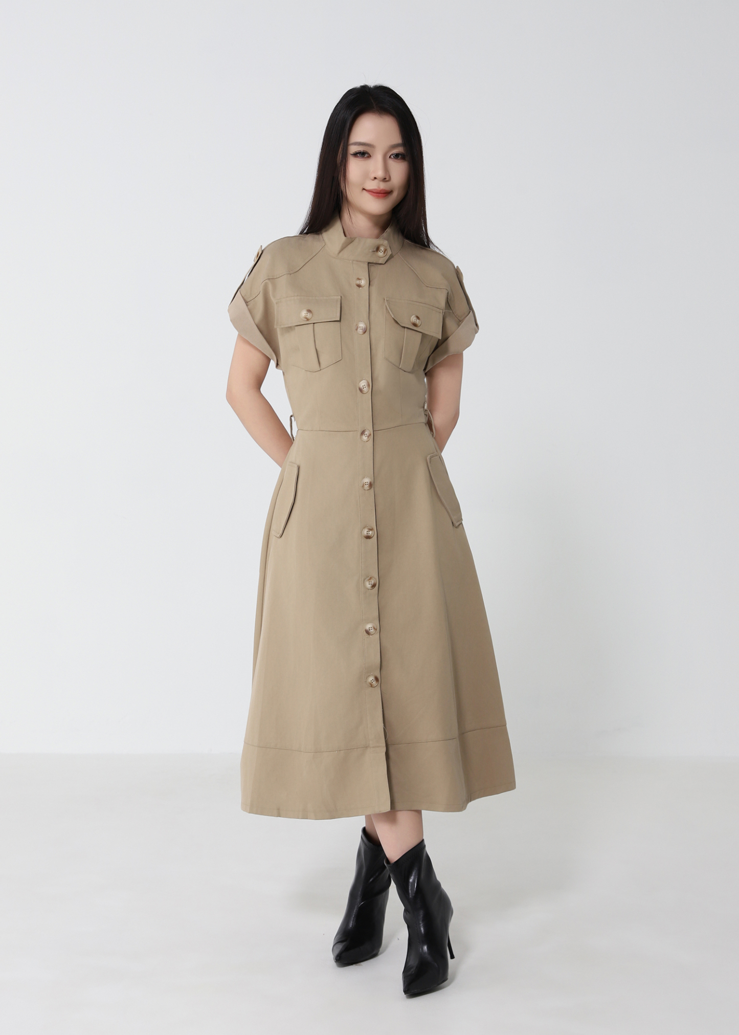 Casual Short Sleeve Front Button Dress 53125