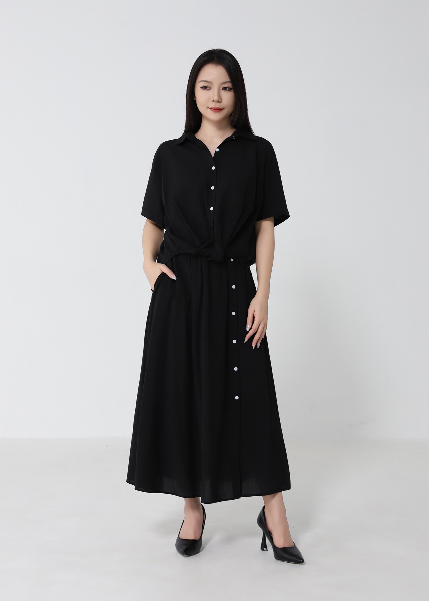 Short Sleeve Top With A Line Skirt Set 53150