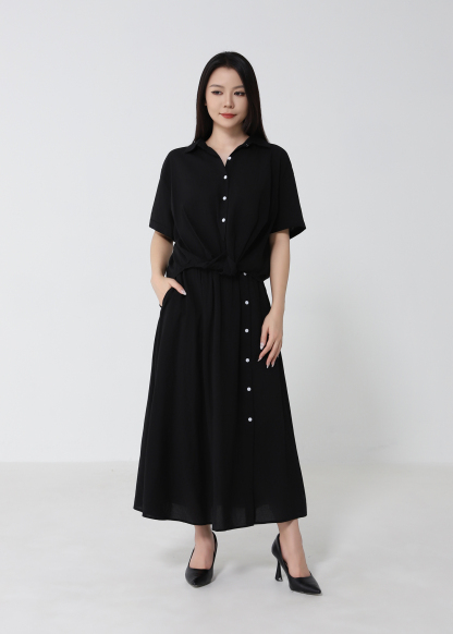 Short Sleeve Top With A Line Skirt Set 53150