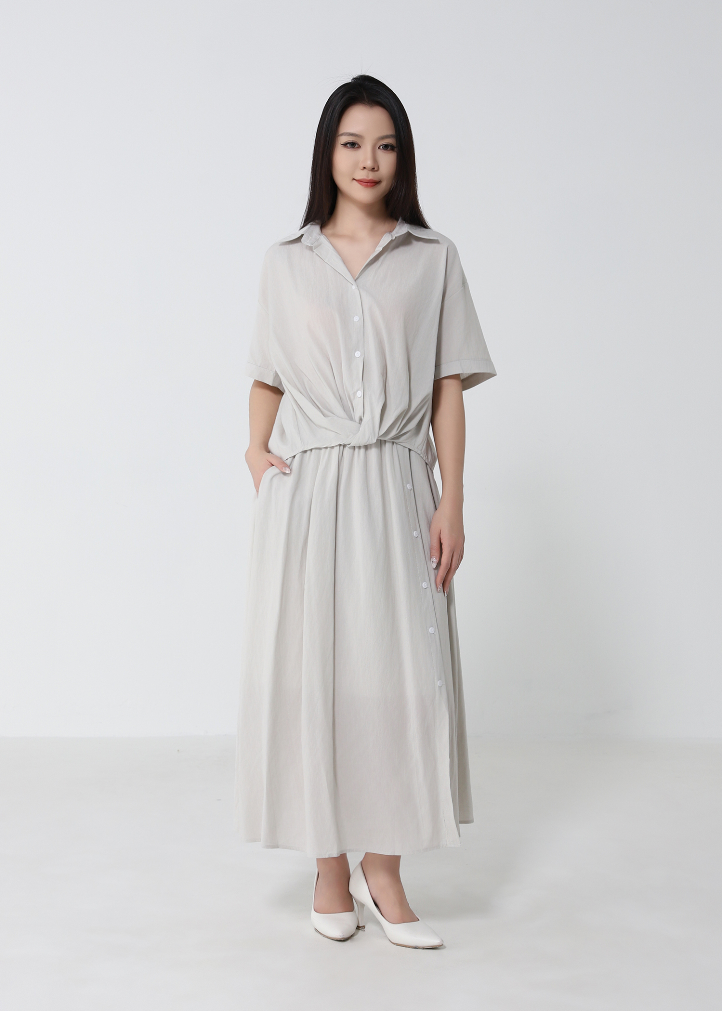 Short Sleeve Top With A Line Skirt Set 53150
