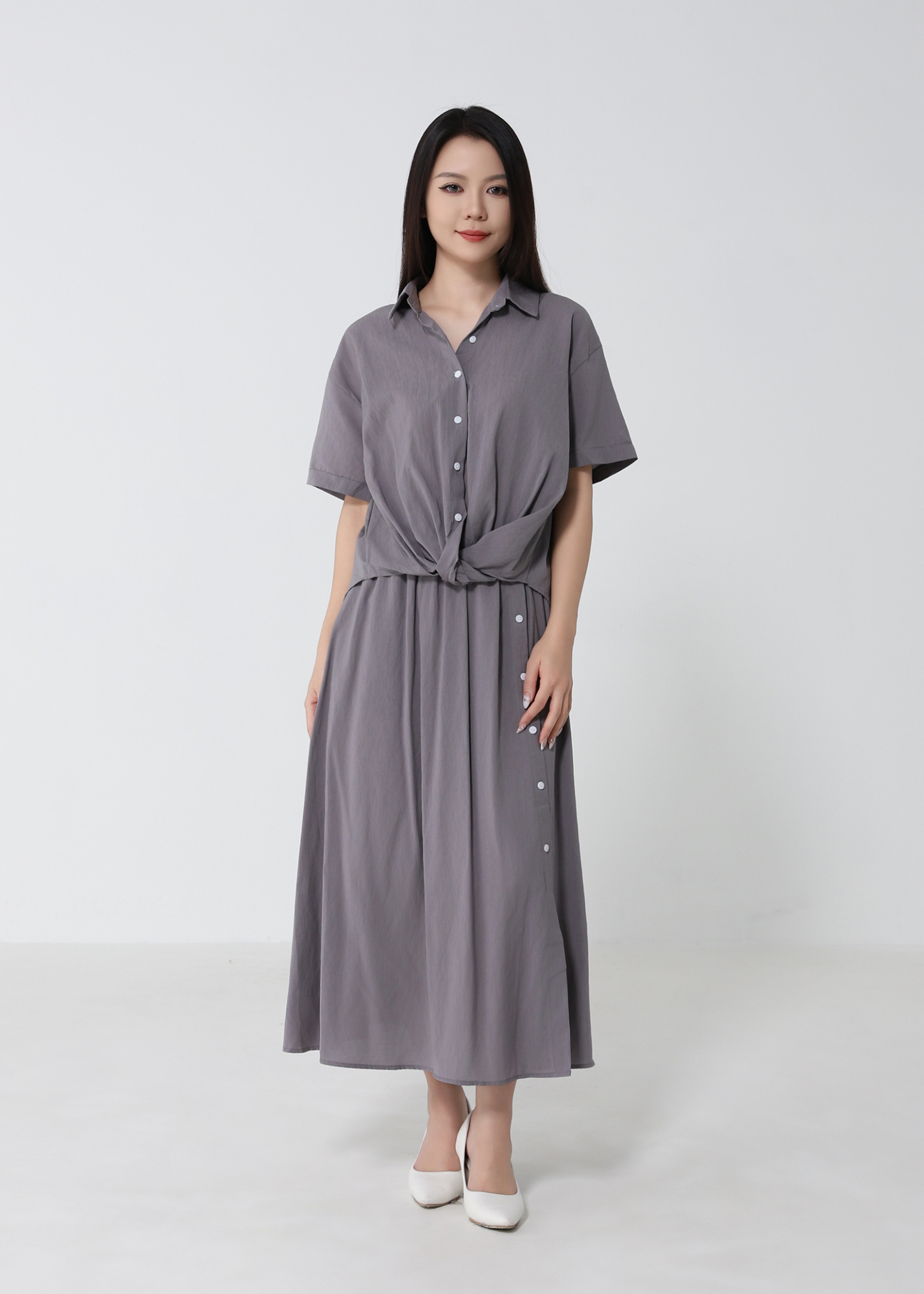 Short Sleeve Top With A Line Skirt Set 53150