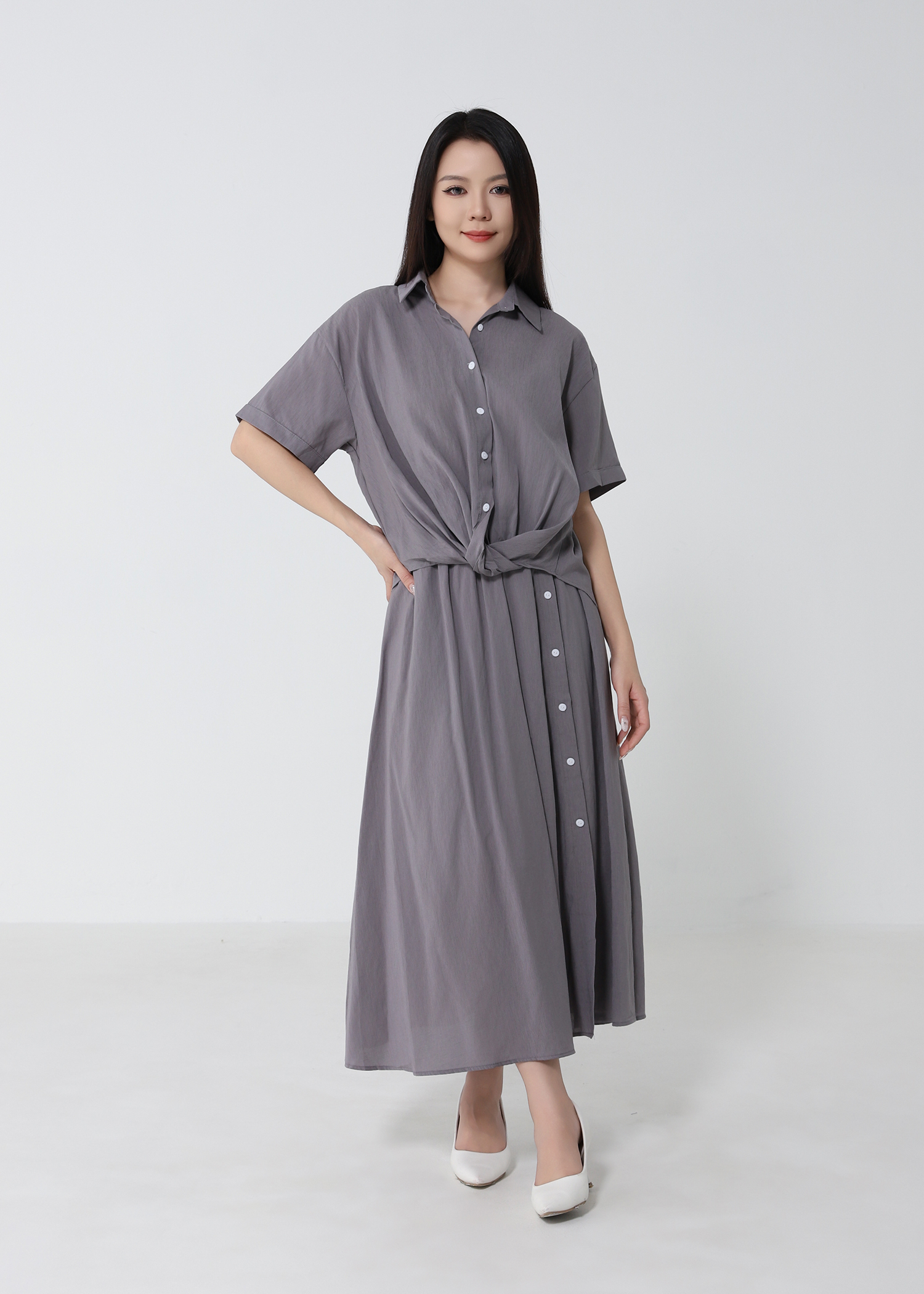 Short Sleeve Top With A Line Skirt Set 53150