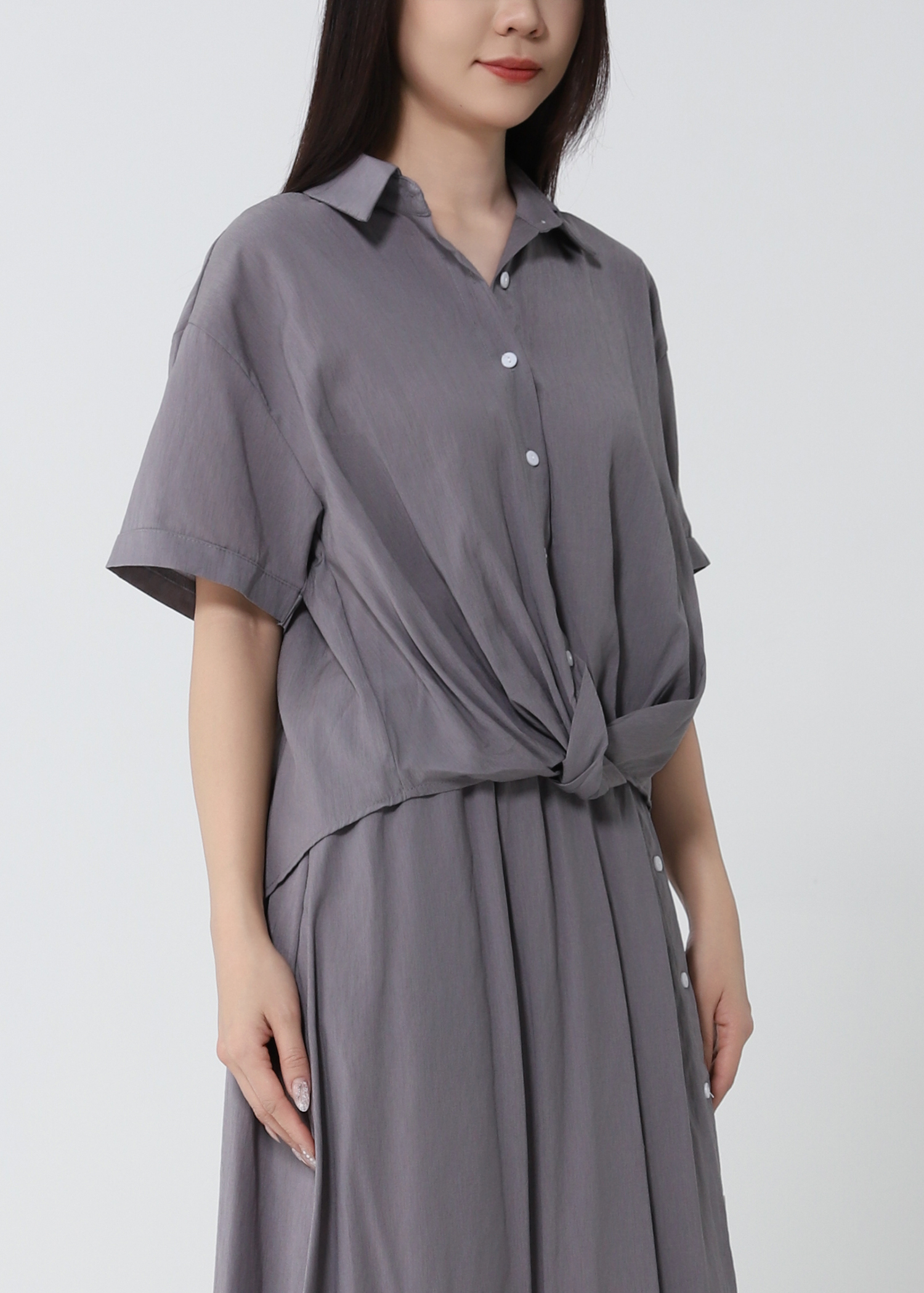 Short Sleeve Top With A Line Skirt Set 53150