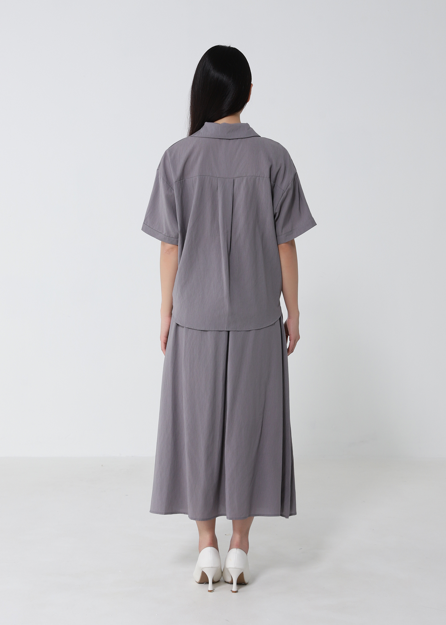 Short Sleeve Top With A Line Skirt Set 53150