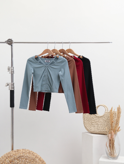 Long Sleeve Front Drawstring Top 22721