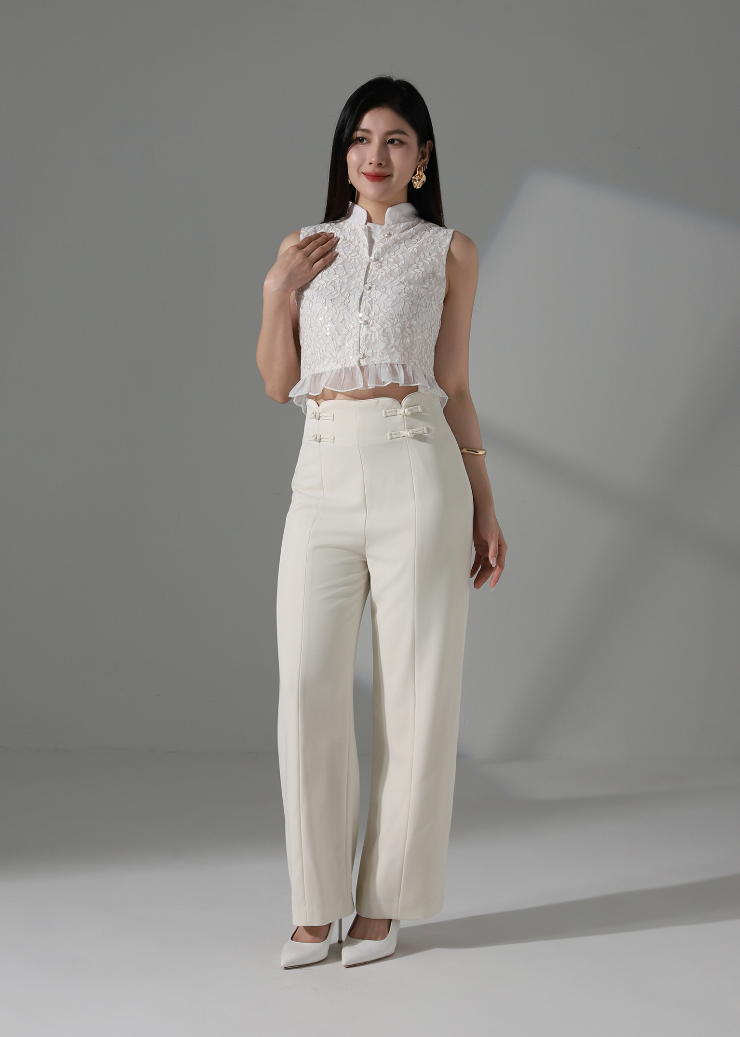 High Waist Chinese Button Long Pants AC229