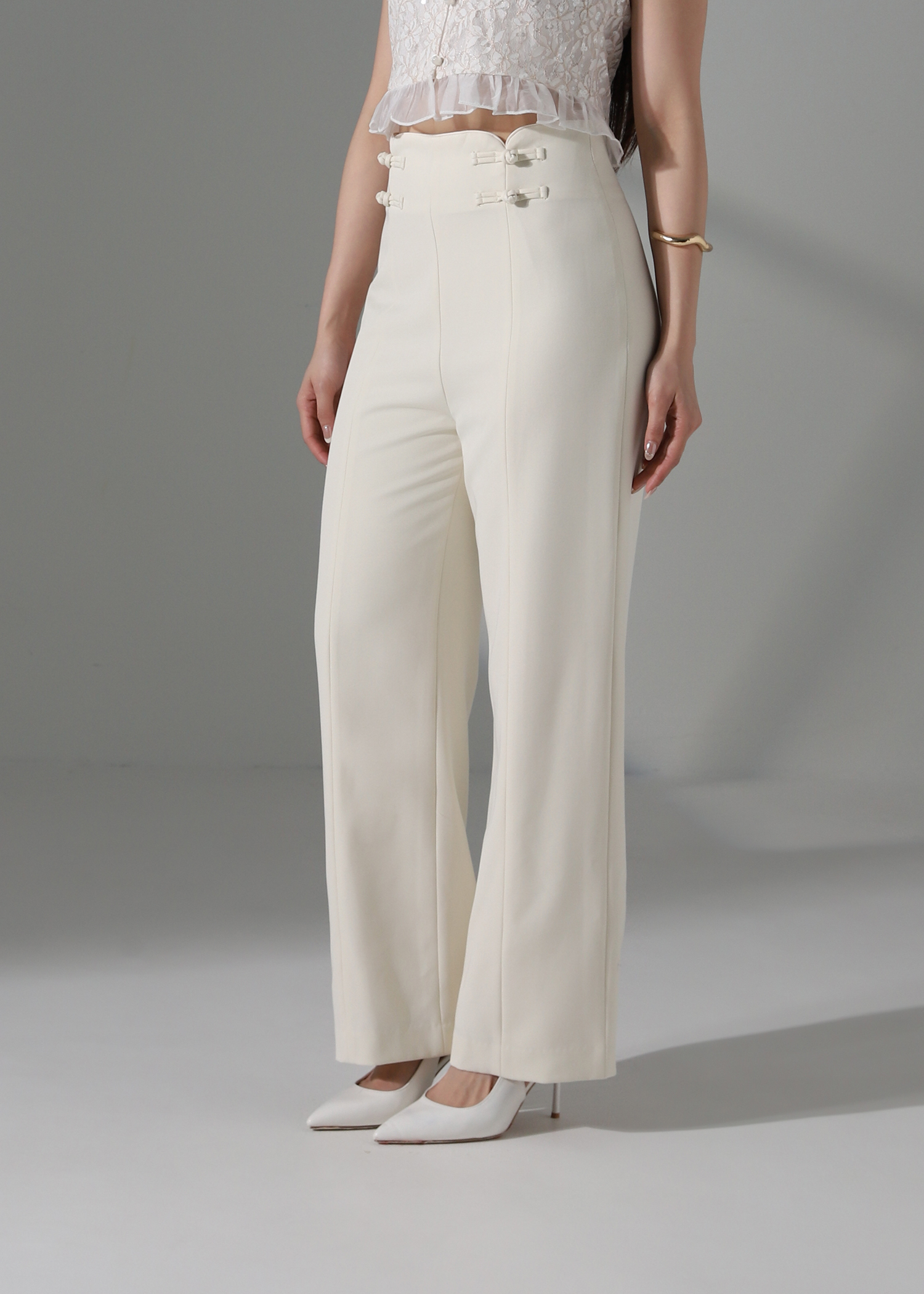 High Waist Chinese Button Long Pants AC229