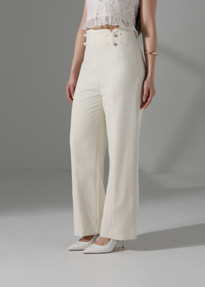High Waist Chinese Button Long Pants AC229