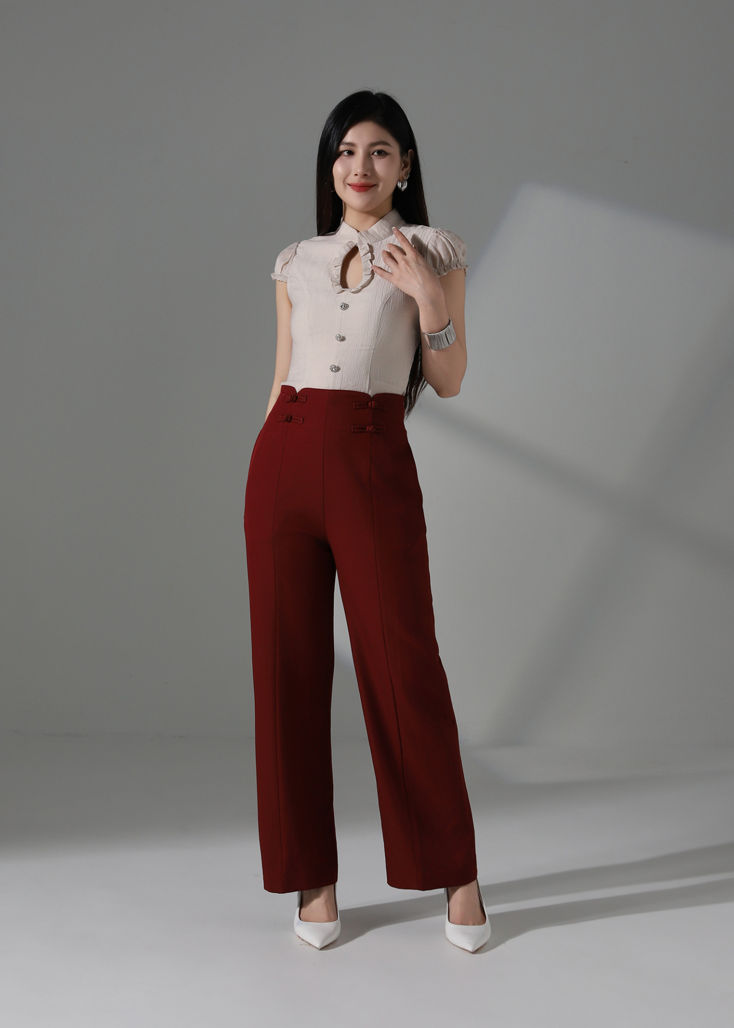 High Waist Chinese Button Long Pants AC229