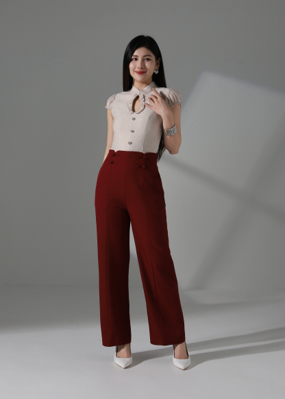High Waist Chinese Button Long Pants AC229