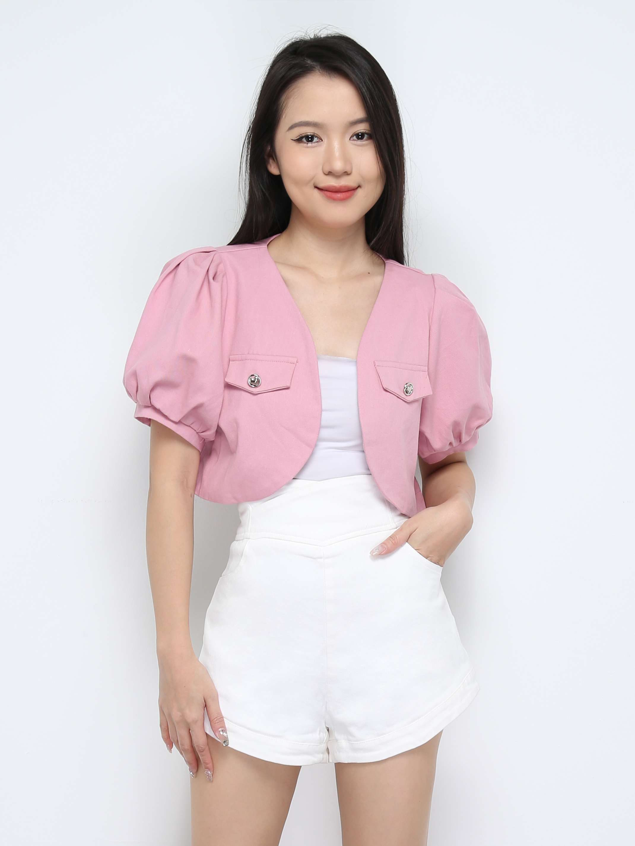 Front Fake Pocket Short Sleeve Top 28789