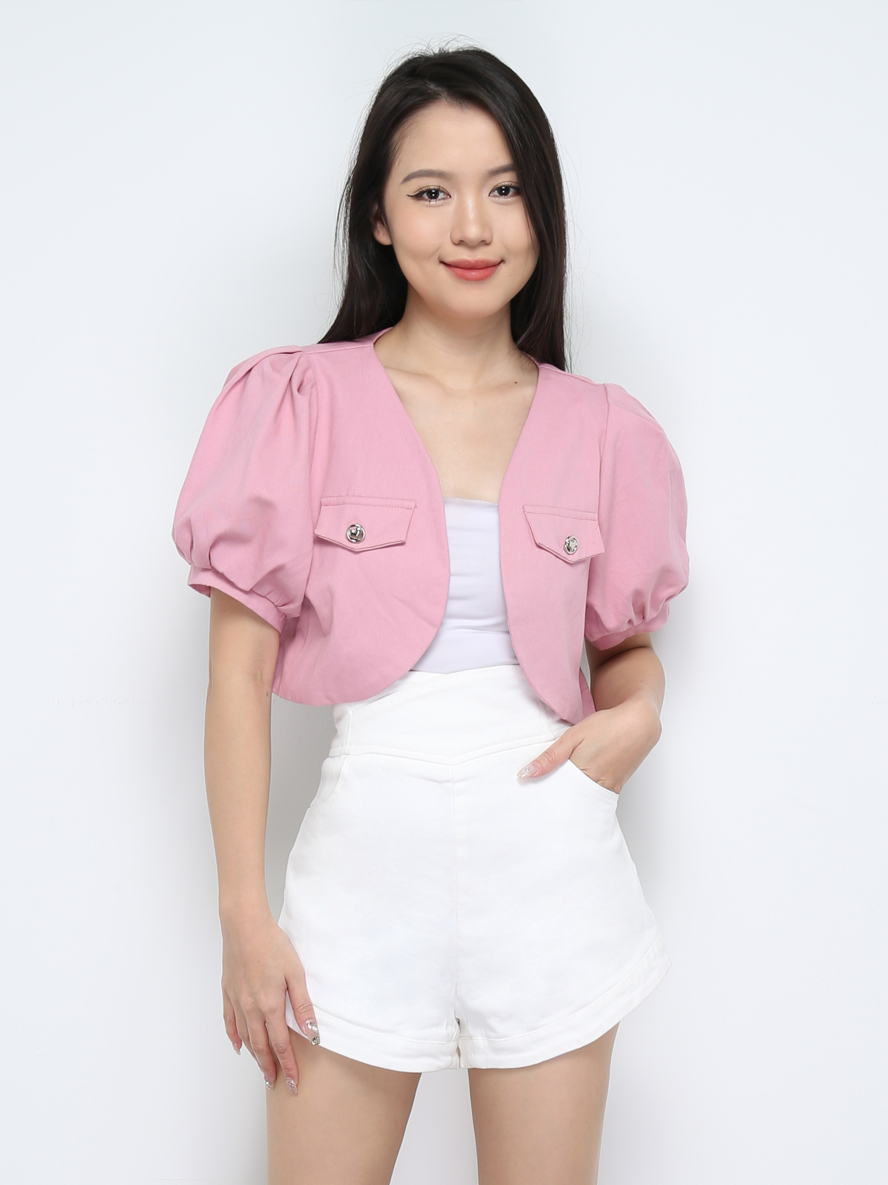 Front Fake Pocket Short Sleeve Top 28789