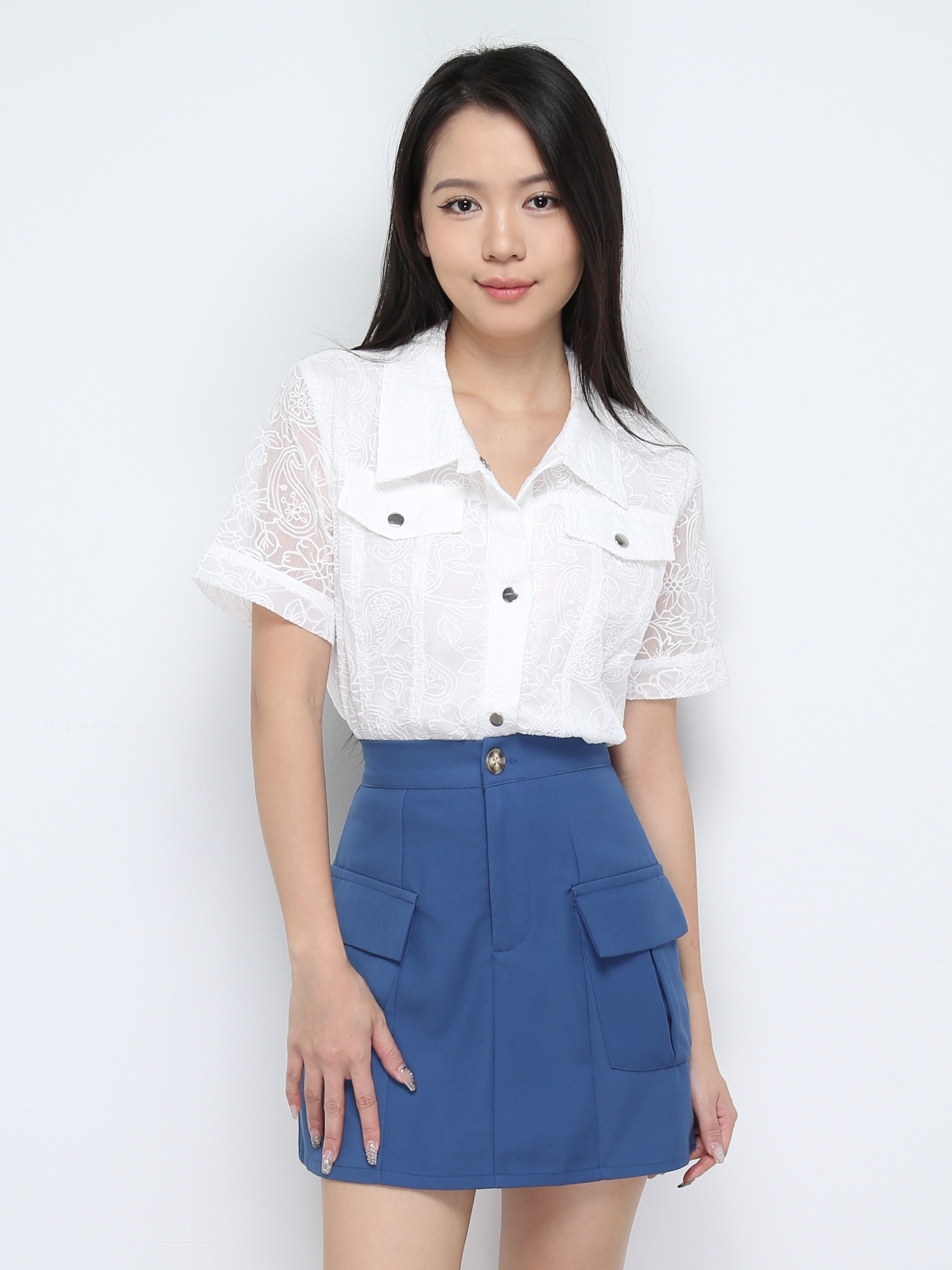 With Lace Front Button Blouse 28844