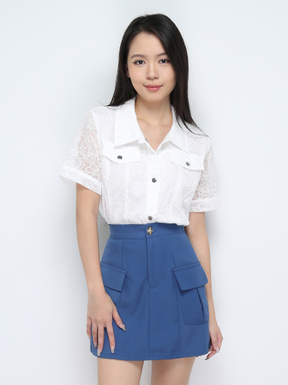 With Lace Front Button Blouse 28844