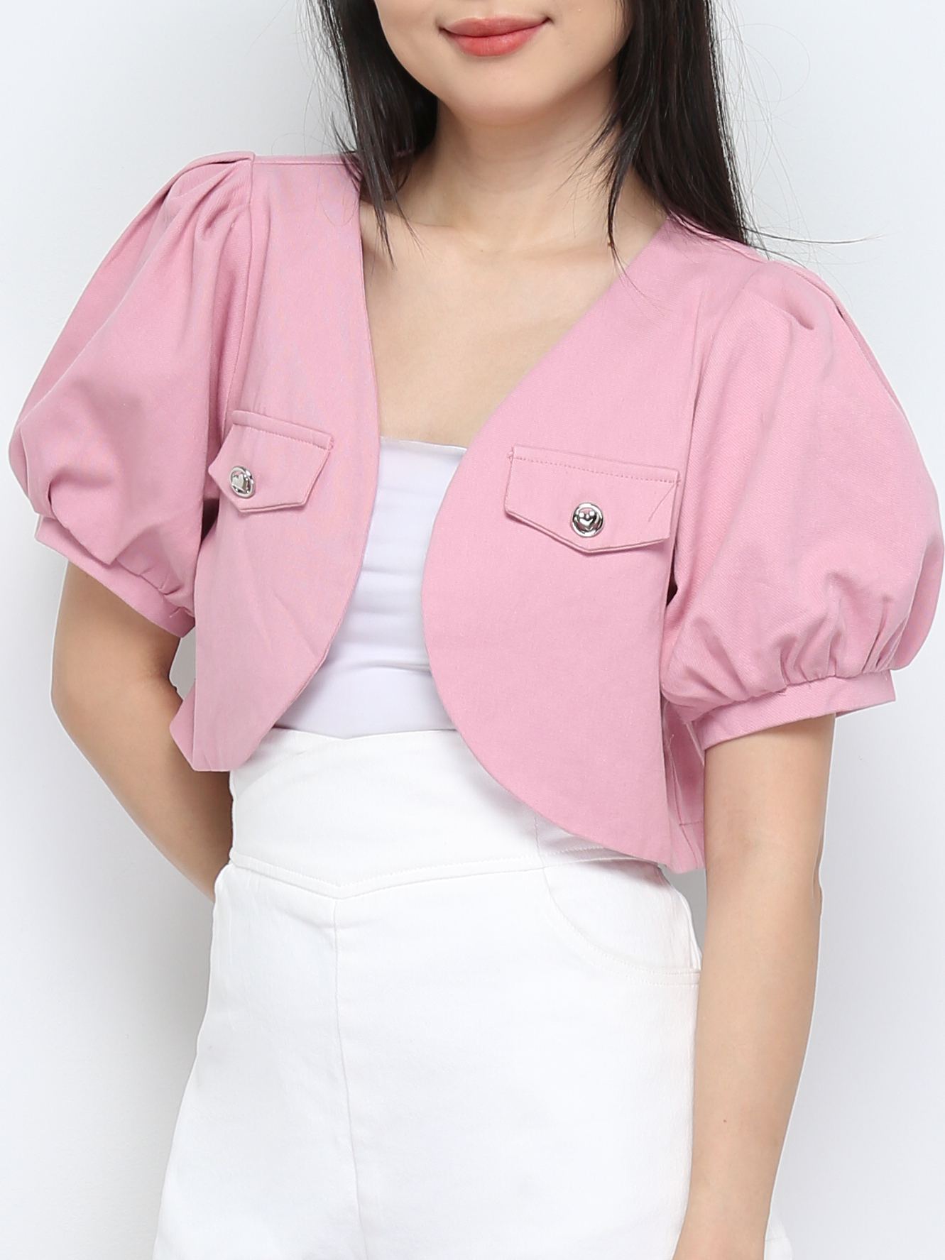 Front Fake Pocket Short Sleeve Top 28789