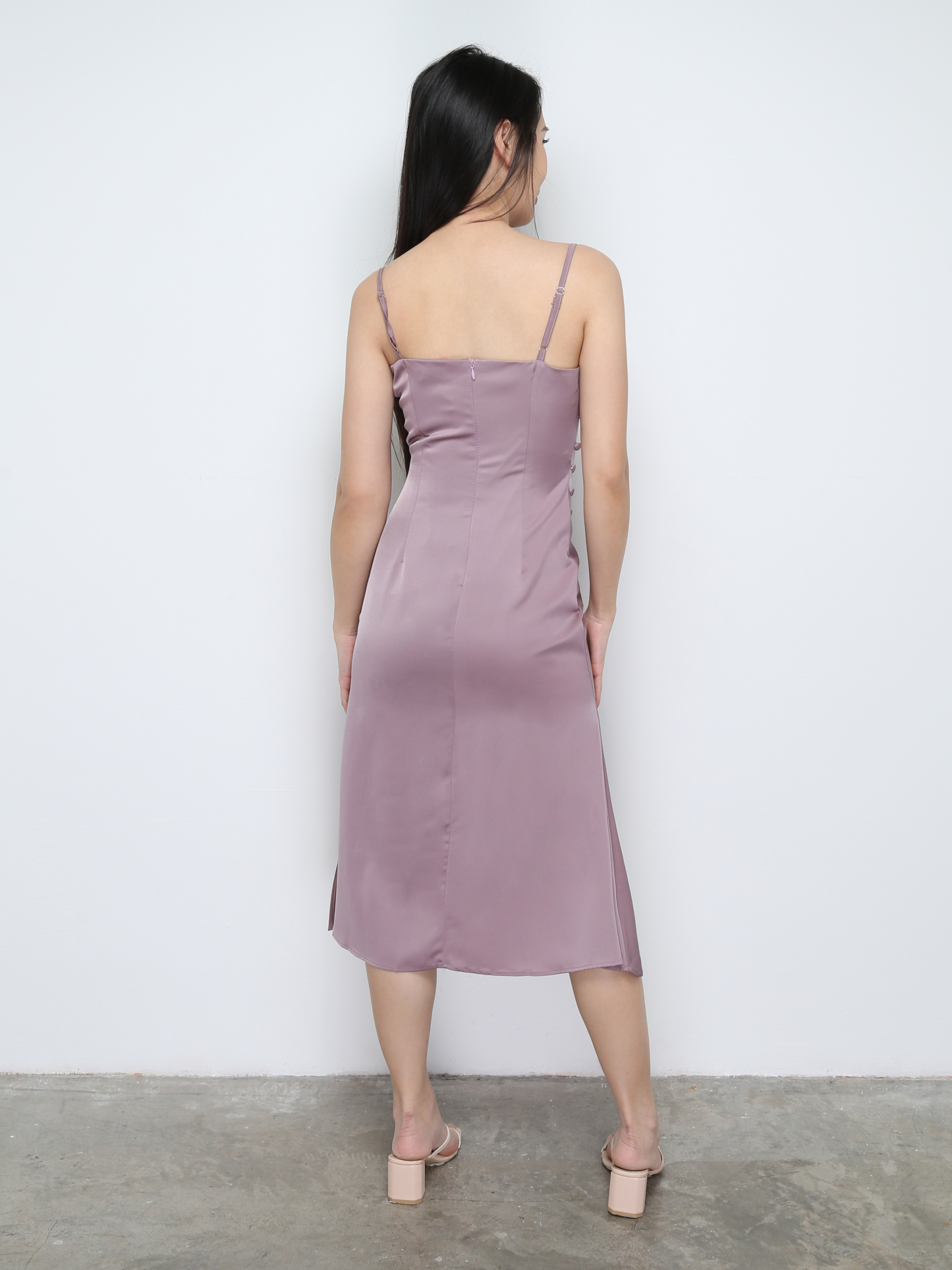 Side Decorative Button With Split Dress 28825