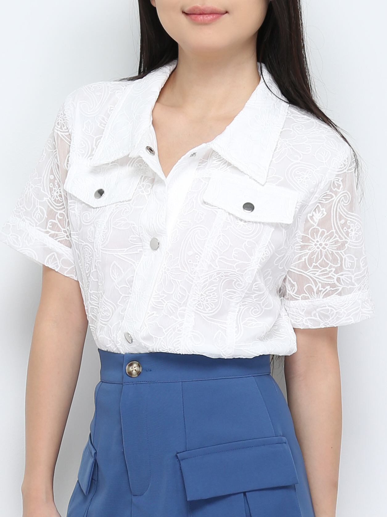 With Lace Front Button Blouse 28844
