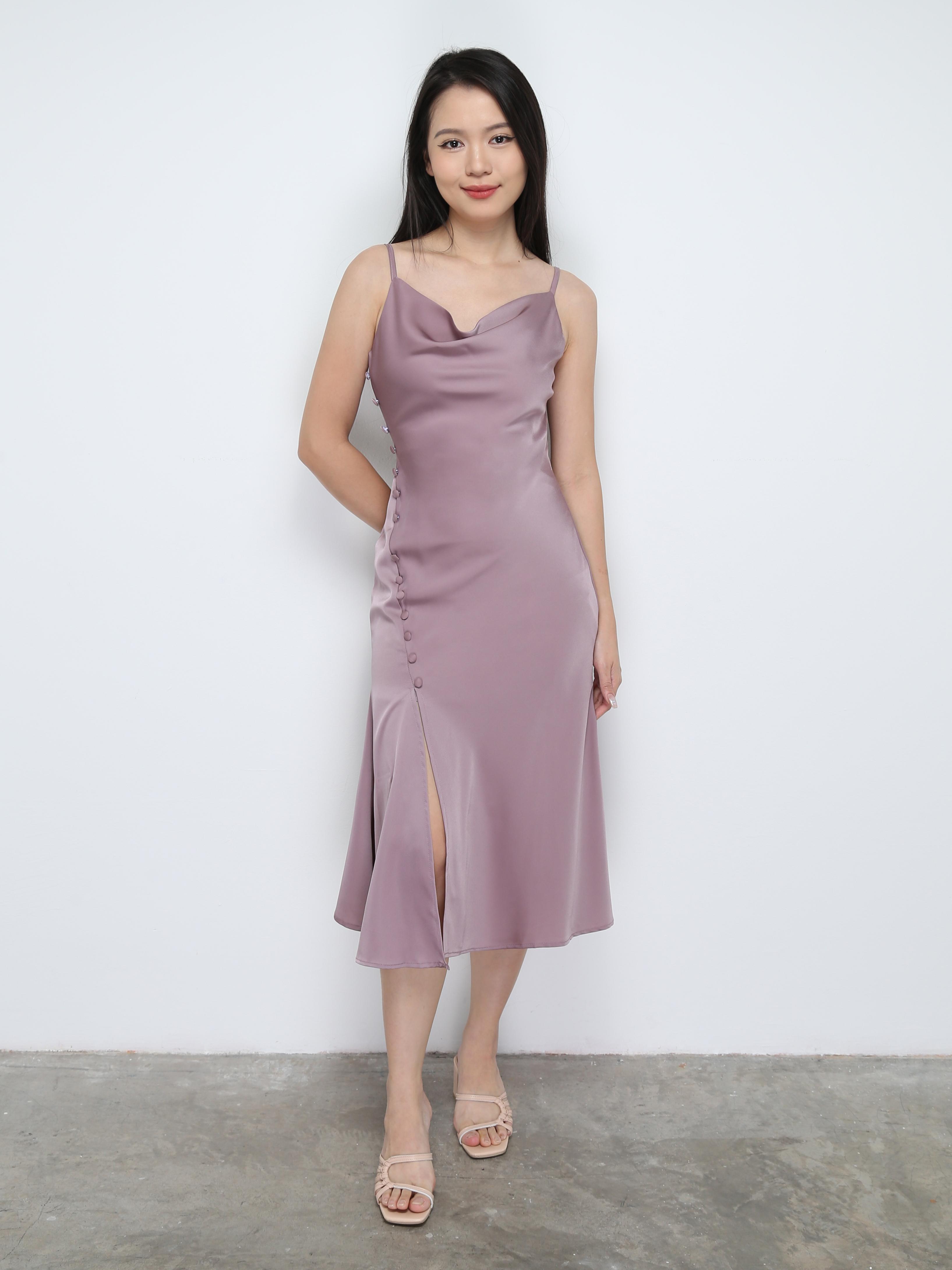 Side Decorative Button With Split Dress 28825