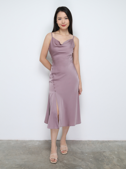 Side Decorative Button With Split Dress 28825