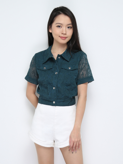 With Lace Front Button Blouse 28844