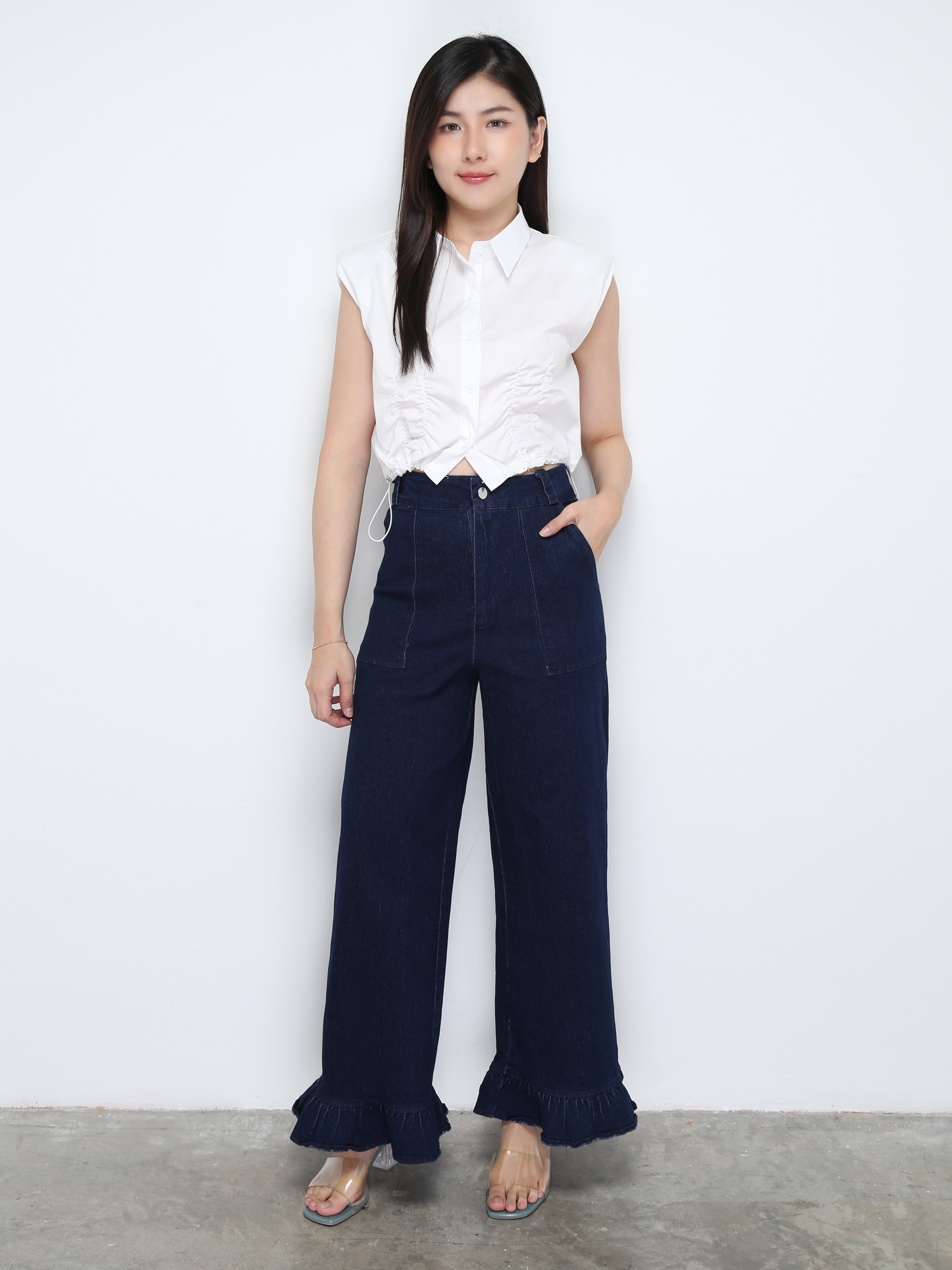 Denim With Ruffles Long Pants 28911