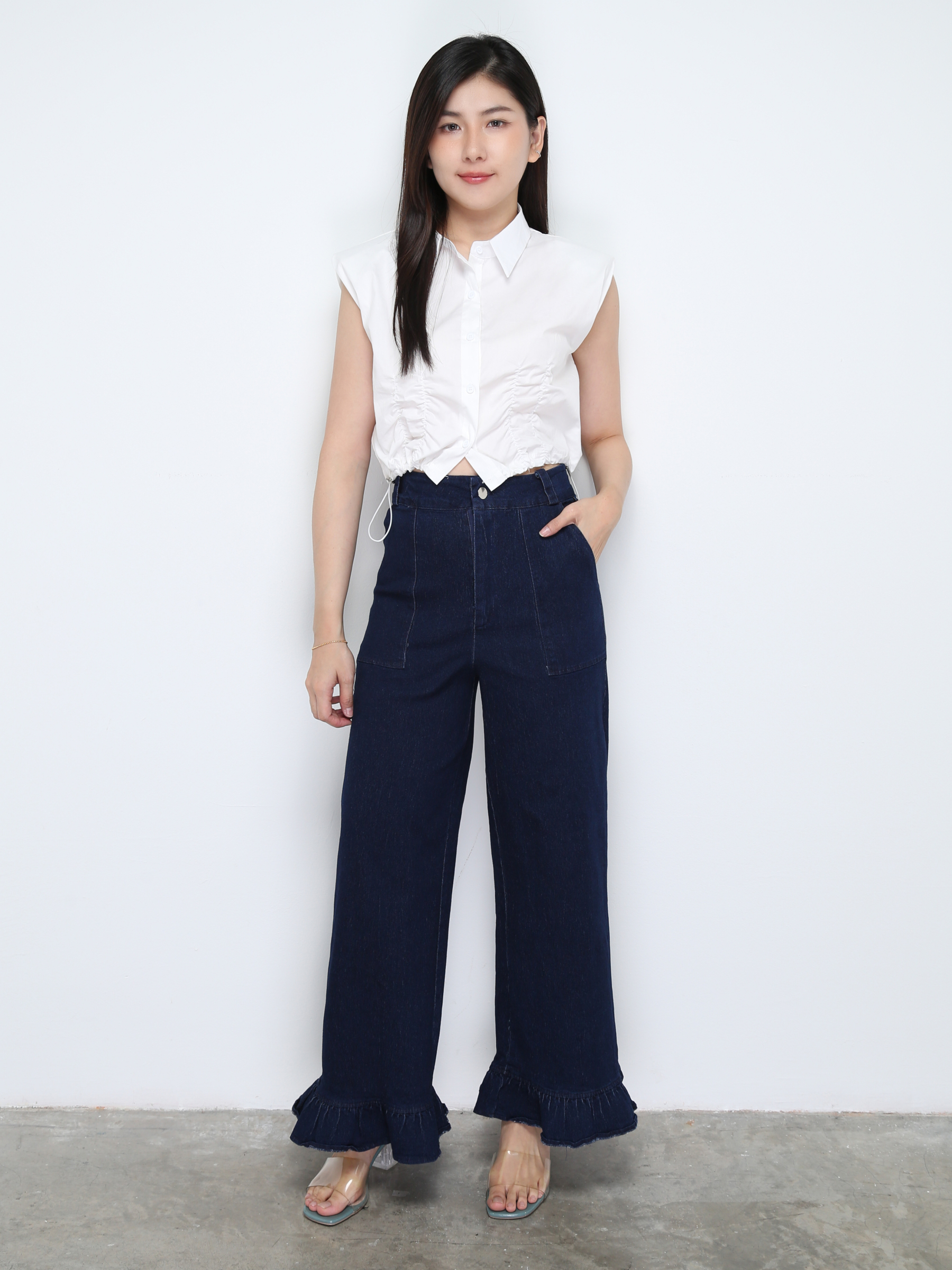 Denim With Ruffles Long Pants 28911