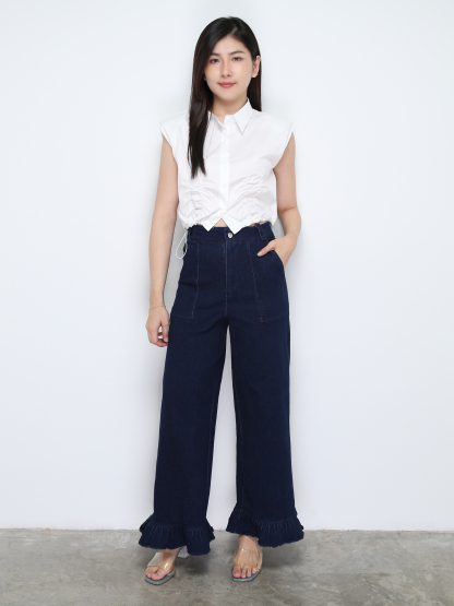 Denim With Ruffles Long Pants 28911