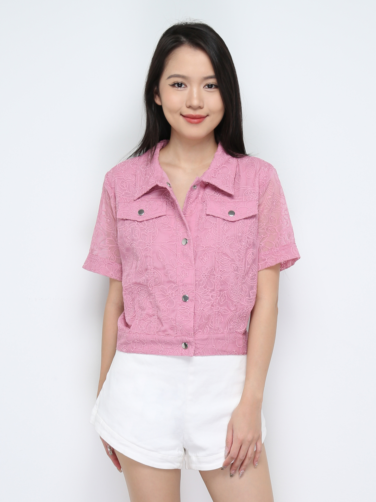 With Lace Front Button Blouse 28844