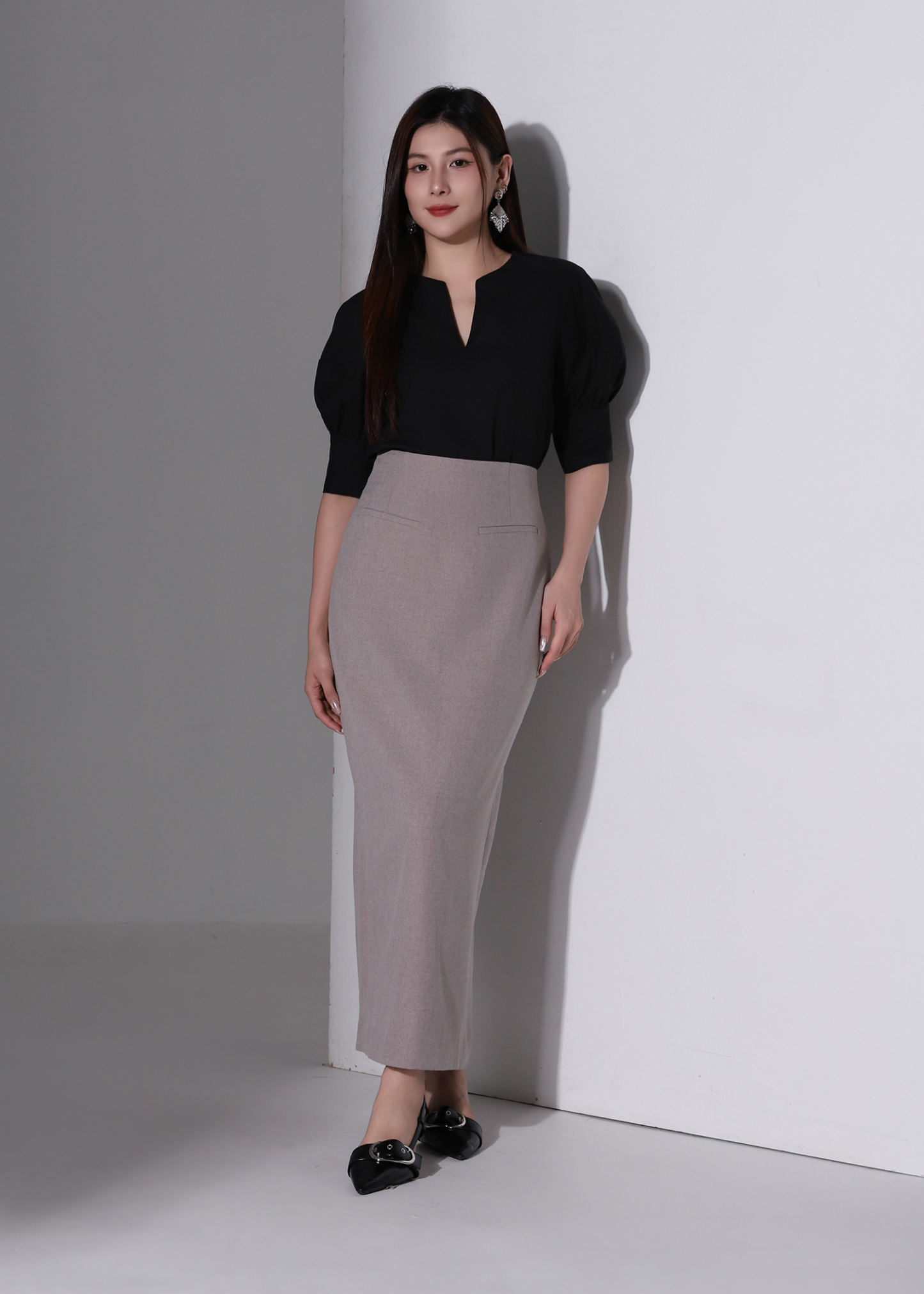 Puff Sleeve V Neck Blouse AC1007