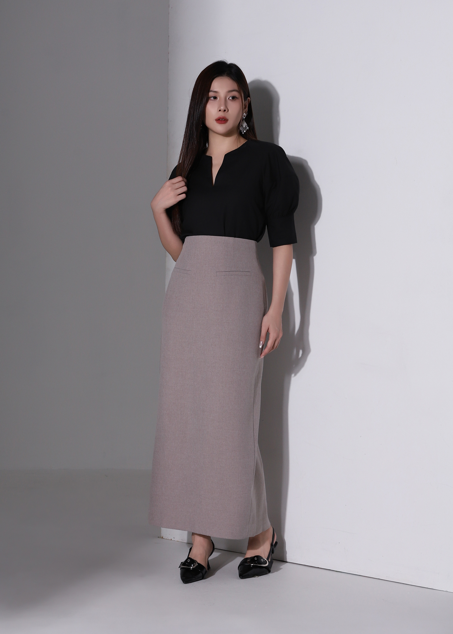 Puff Sleeve V Neck Blouse AC1007