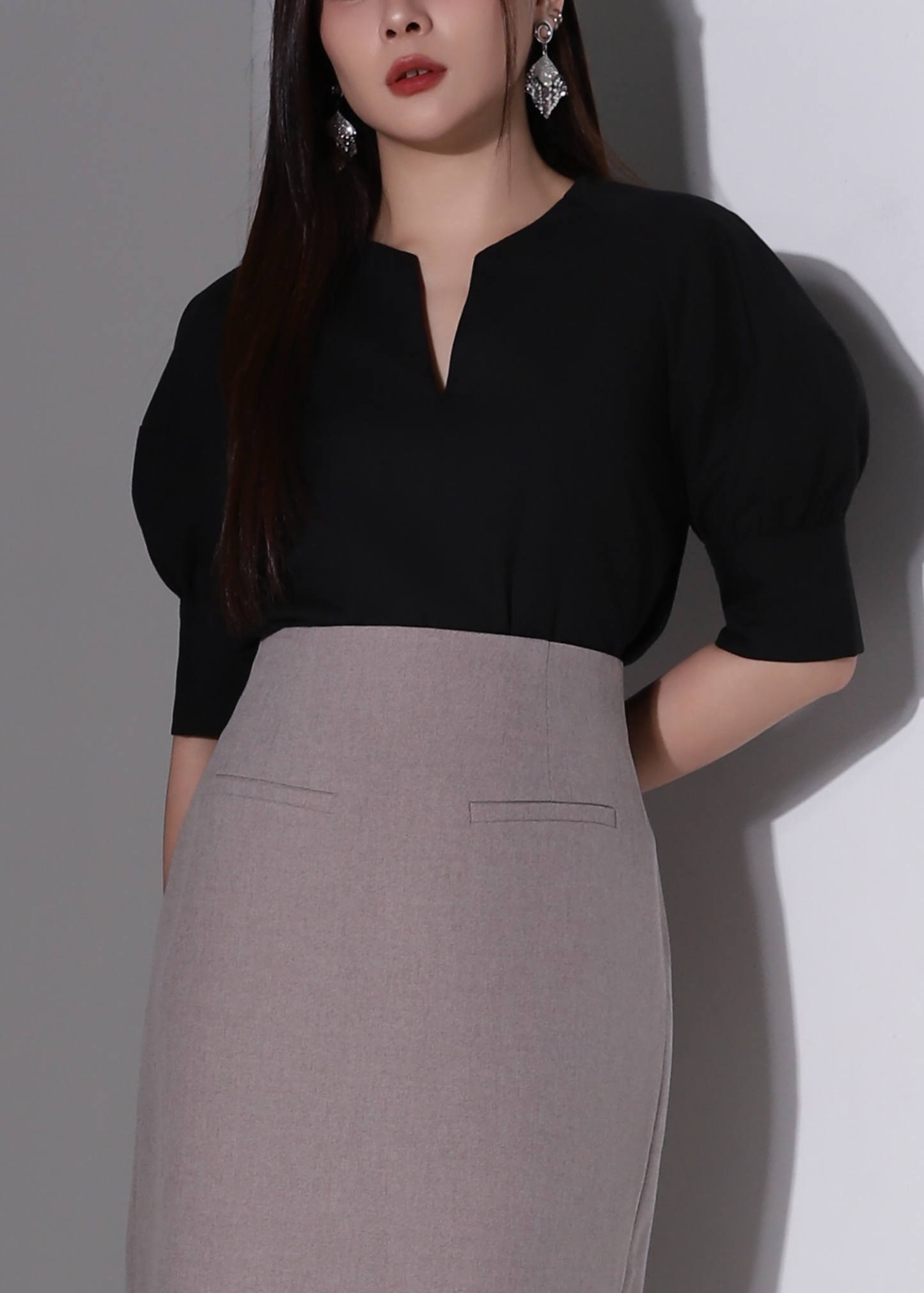 Puff Sleeve V Neck Blouse AC1007