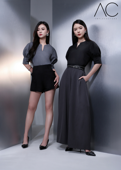 Puff Sleeve V Neck Blouse AC1007