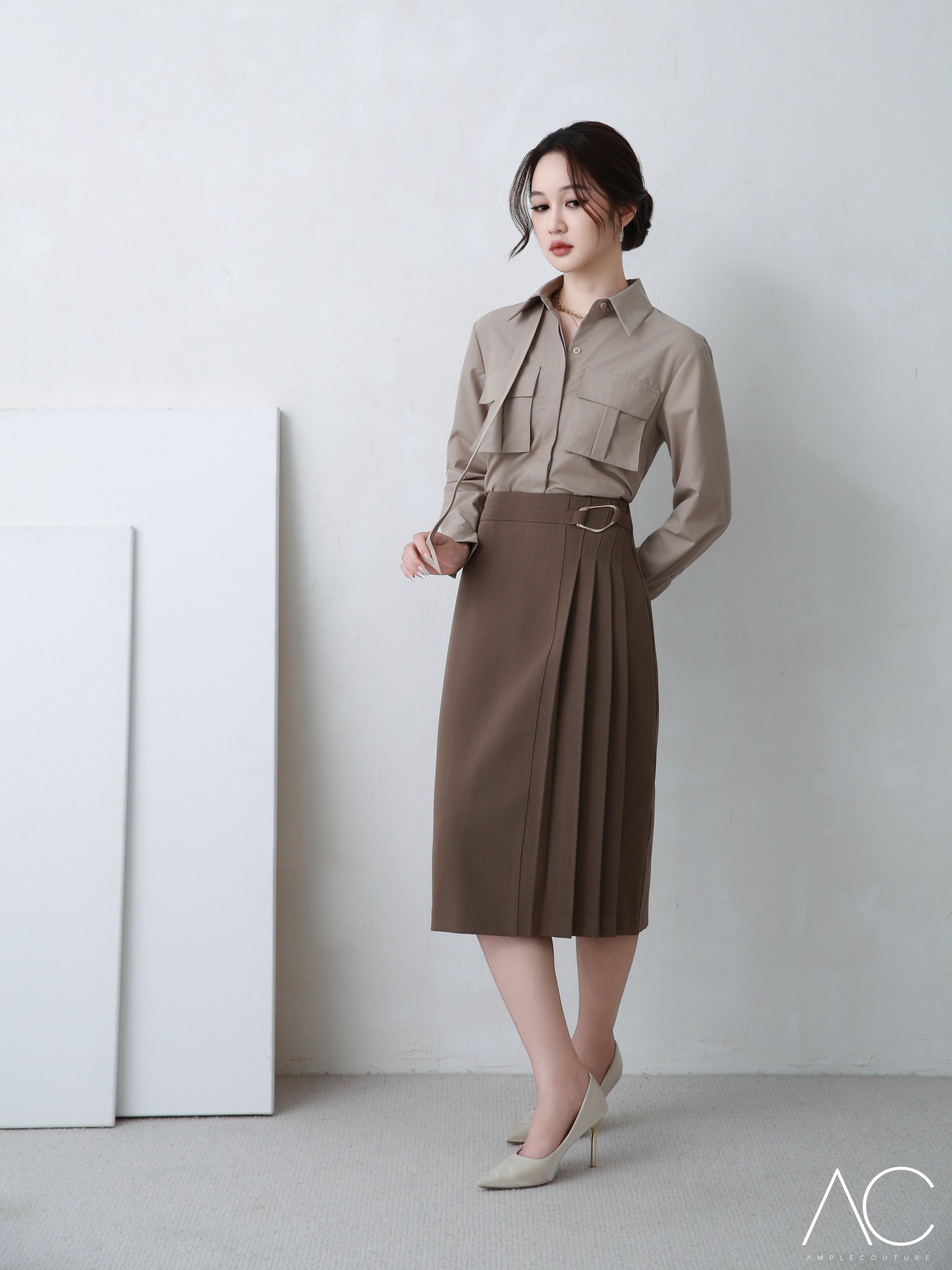 High Waist Side Pleated Skirt AC142