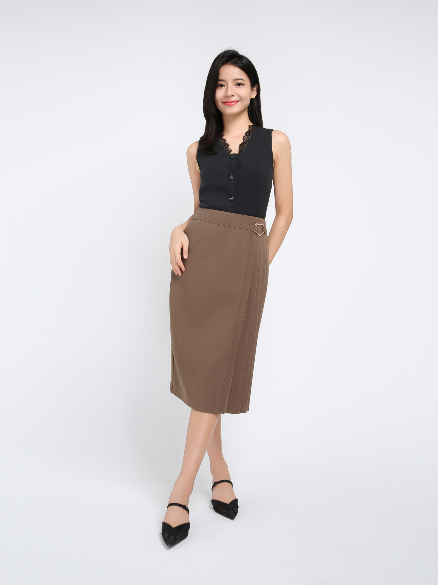 High Waist Side Pleated Skirt AC142