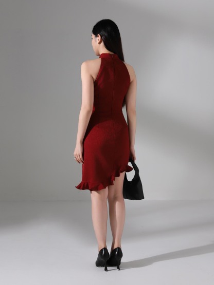 Ruffle Halter Neck Cheongsam AC153