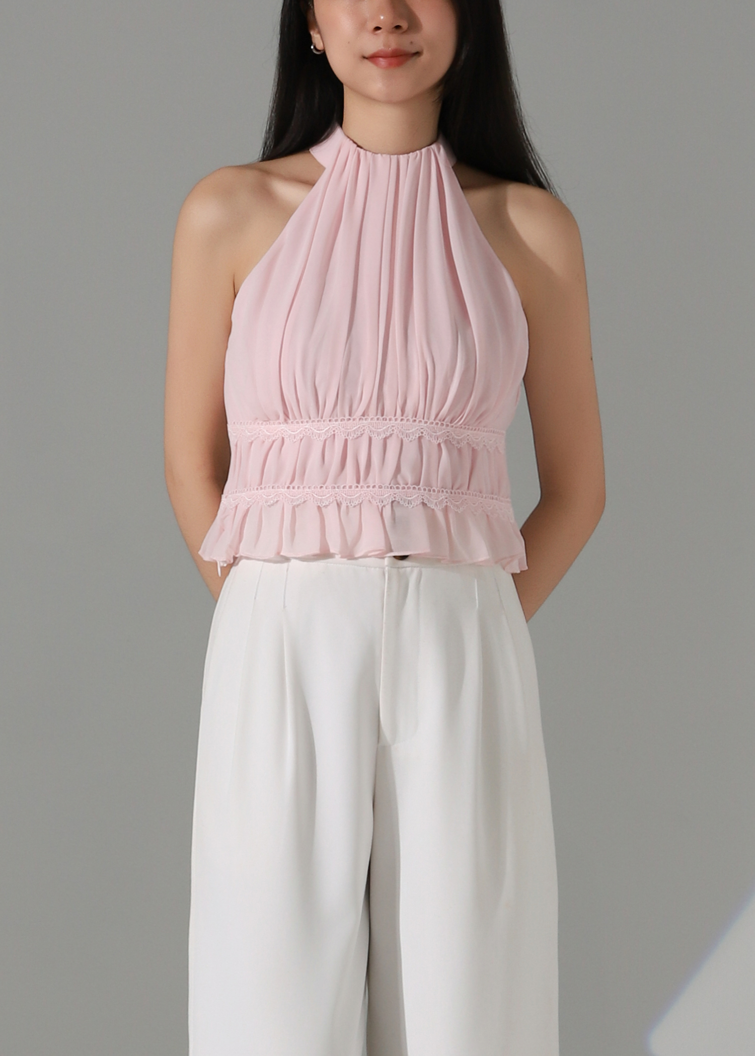 Halter Neck Chiffon Ruffle Top AC189