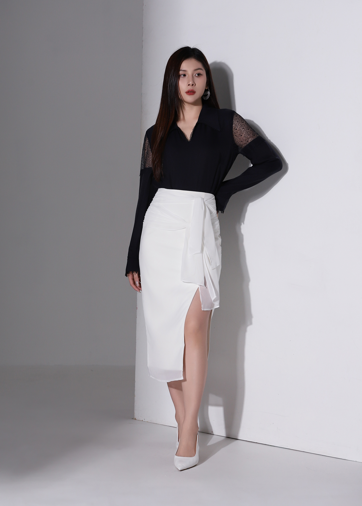 Bow Tie Waist Slit Skirt AC193