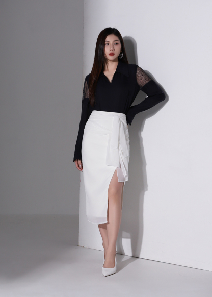 Bow Tie Waist Slit Skirt AC193