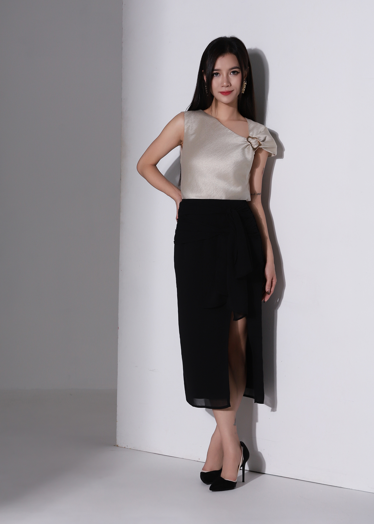 Bow Tie Waist Slit Skirt AC193