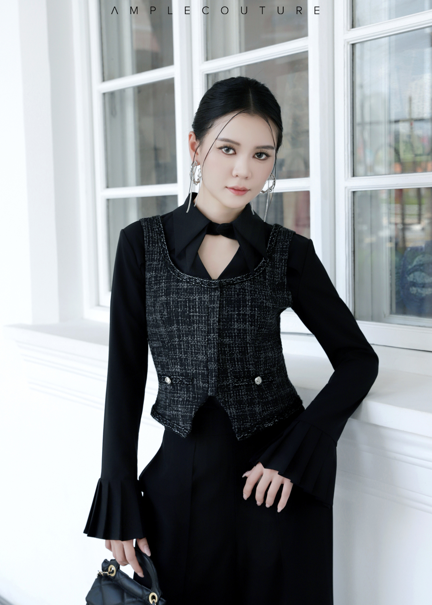 Chanel-Style Tweed Crop Vest Top AC196