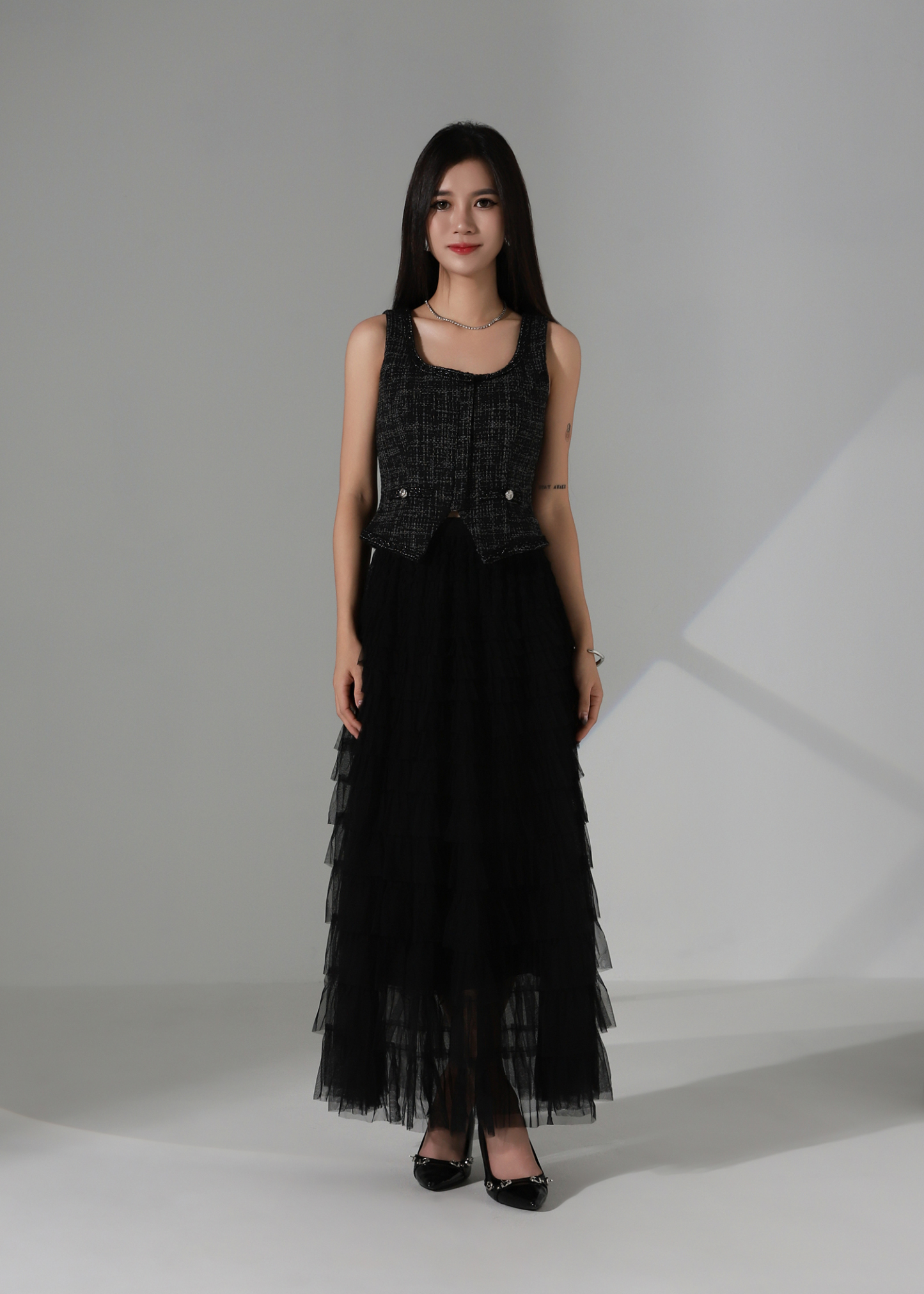 Chanel-Style Tweed Crop Vest Top AC196