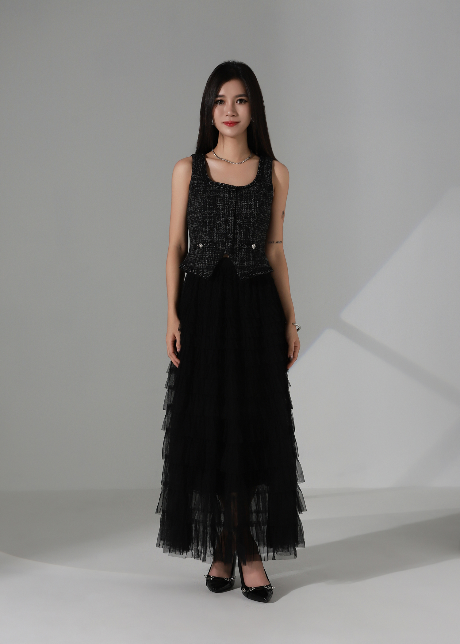 Chanel-Style Tweed Crop Vest Top AC196